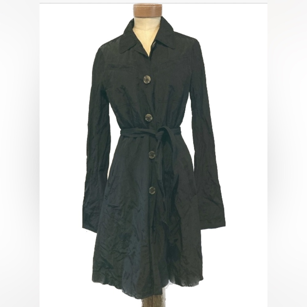 Theory Black Button Front Raincoat/Trenchcoat - image 1